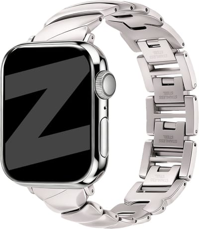 Bandz Premium Metaal Band ‘Twisted’ Sterrenlicht – luxe tijdloos RVS bandje – geschikt voor Apple Watch 1/2/3/4/5/6/7/8/9/10/11/SE (38/40/41/42mm)