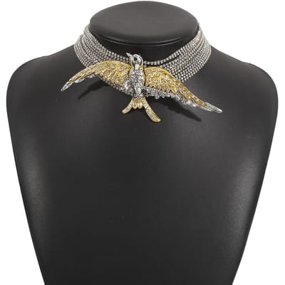 Luxe Volledige Kristal Chokers Kettingen voor Vrouwen Grote Zwaluw Meerlaagse Ketting Strass Kettingen Statements Sieraden gray