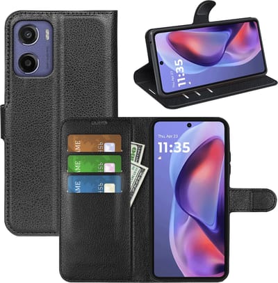 MobyDefend Hoesje - Geschikt voor Motorola Moto E15 / G05 - Kunstleren Wallet Book Case (Sluiting Voorkant) - Zwart