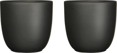 Mica Decorations Plantenpot/bloempot Tusca - 2x - Zwart - keramiek - mat - D12/H11 cm