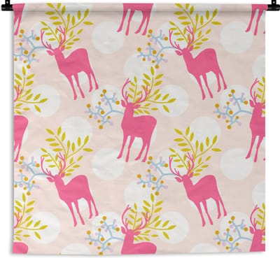 Wandkleed - Wanddoek - Hert - Roze - Patronen - 90x90 cm - Wandtapijt