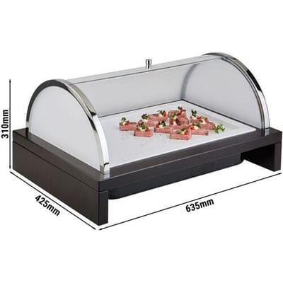 GGM Gastro Kühlbox - BRIDGE - 635x425mm - inkl. Holzgestell, Kunststoffbehälter, Melamintablett, Kühlakku & Rolltophaube