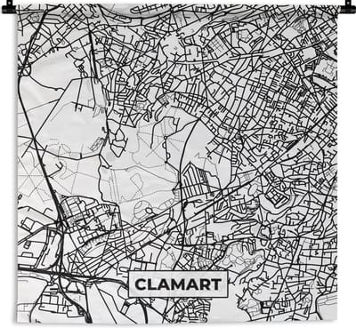 Wandkleed - Wanddoek - Kaart - Plattegrond - Frankrijk - Clamart - Stadskaart - Zwart wit - 180x180 cm - Wandtapijt