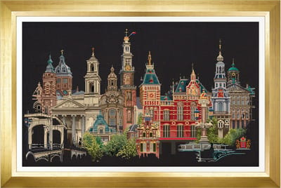 Thea Gouverneur - Borduurpakket met telpatroon - 450.05 - Voorgesorteerde DMC Garens - Amsterdam - Zwart Aida - 79 cm x 50 cm - DIY Kit