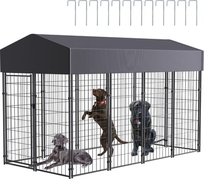 Jurrys Hondenkennel - Hondenhok - Hondenren - Bench - Draadkennel - Grote honden - Waterdicht - Zwart - Maat 248x119x165 cm