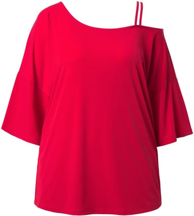 MIAMODA - Dames - T-shirt oversized cut-out bij de schouder 3/4-mouwen - Neonrood - Maat 44