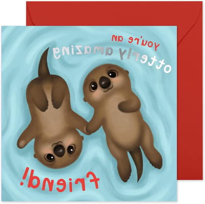 Verjaardagskaart Vriend - Wenskaart Vriendschap - Verjaardag Vieren - Met Leuke Stickers - 145x145mm - Bruin Wit Blauw