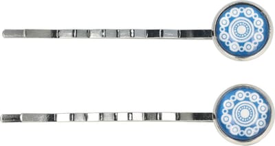 Haarsoires Haarspeld Schuifspeldjes 6cm - Cirkel Vintage Patroon - Blauw Wit - Set van 2 - Haarklem - Haarclip - Haaraccessoires voor Dames & Kinderen - Hair Clip - Decoratieve Haaraccessoire