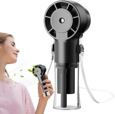 Handventilator - Ventilator Met Waternevel - Draagbare Mini Ventilator - Mist Ventilator - Met Koord - USB Oplaadbaar - 4 Standen - Waaier - Mini Airco - Draadloze Ventilator - Voor Reizen, Thuiskantoor, Camping, Outdoor - Zwart
