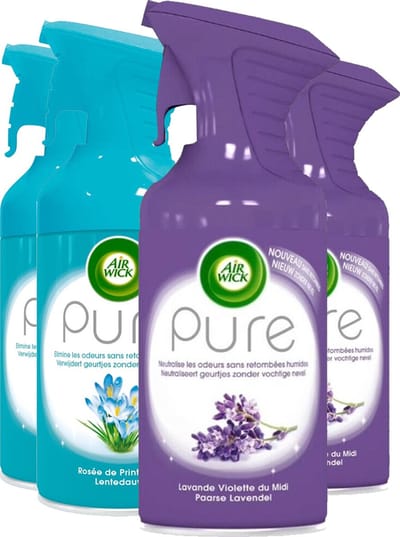Air Wick - Air Wick Luchtverfrisser Spray - Pure Lentedauw & Pure Paarse Lavendel 250ml x 4 - Voordeelverpakking