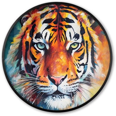Poster in lijst Rond - Fotolijst 60x60 cm - Posters - Tijger - Dieren - Olieverf - Kunst - Ronde posterlijst zwart - Decoratie - Wanddecoratie woonkamer - Muurdecoratie slaapkamer