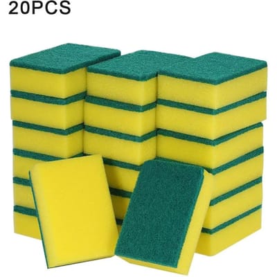 20 Pièces Éponges Grattoirs Double Face Éponge de Cuisine Tampons à Récurer pour Vaisselle Casserole Bol Outils de Nettoyage Maison yellow