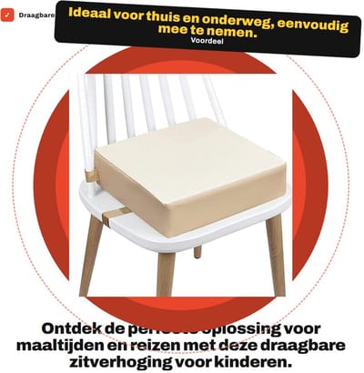 Dailygoods- Zitverhoging Draagbaar - Hoge Stoel - Wasbaar - Bamboe - Veiligheidsgesp - Comfortabele Kunstlederen Bekleding - Kinderstoel