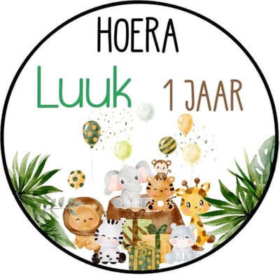 20x Jungle Stickers Ballonnen Met Naam Leeftijd - Verjaardag Jungle - Dieren - Jungle - Safari - Gepersonaliseerd - Sluitstickers - Kinderfeest Traktatie - Uitdelen - Uitdeeltraktatie - Wensetiket - Rond - 40mm - Glossy sticker