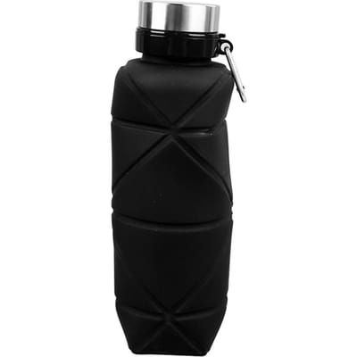 Bouteille d'eau pliable 700ml Silicone de qualité alimentaire Large goulot Sûre Bouteille d'eau pour enfants avec mousqueton Black