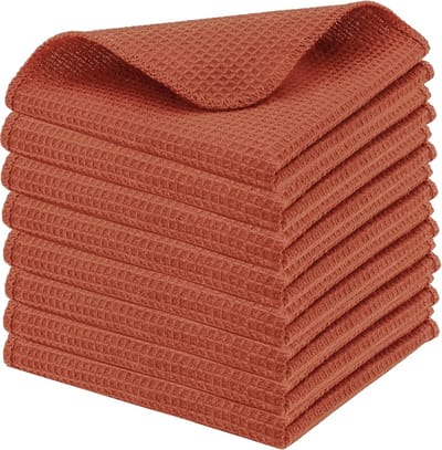 8x Wafelstructuur Keukendoeken Katoen - Zacht, Zeer Absorberend en Sneldrogend - Roestkleurig