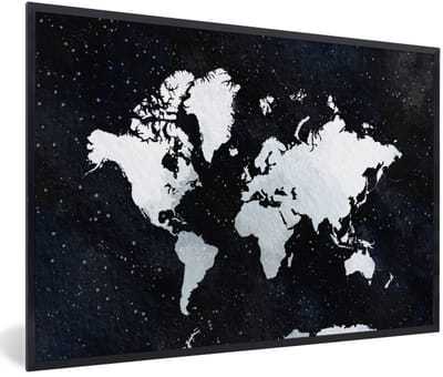 Poster in lijst - Fotolijst 120x80 cm - Posters - Wereldkaart - Waterverf - Sterrenhemel - Posterlijst zwart - Decoratie - Wanddecoratie woonkamer - Muurdecoratie slaapkamer