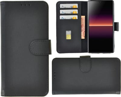 Geschikt voor Sony Xperia L4 hoes Effen Wallet Bookcase Hoesje Cover Zwart Pearlycase