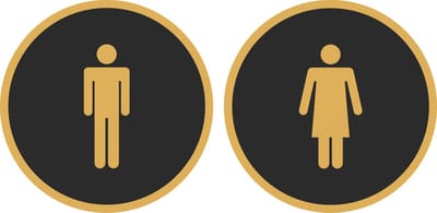 12,5 cm Rond 2 bordjes man-vrouw Zwart - Goud | Toilet - WC bordjes | 125 mm rond 3 mm dik | Zwart Goud | Bio plastic