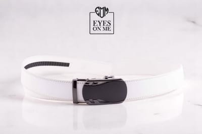 Witte lederen riem zonder gaatjes met automatische gesp voor heren ( model A014 )