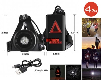 HiCHiCO® Hardloop verlichting - Borstlamp met schijnwerper met USB - Reflectievest - USB-C oplaadbaar – Waterdichte Outdoor Sport Running Lights – Run Light 3 Modes Outdoor Sport - 4Pcs