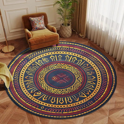 Nieuw Perzisch Rond Tapijt Woonkamer Boheems Huis Slaapkamer Vuilafstotend Kleed Decor Badkamer Lounge Entree Deurmat Antislip 80x80cm brown