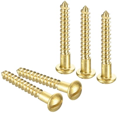 Dailygoods - QUARKZMAN Houten schroeven, M3,5 x 25 mm, ronde kop, geribbeld, van messing, zelftappende schroef voor houtbewerking, 60 stuks
