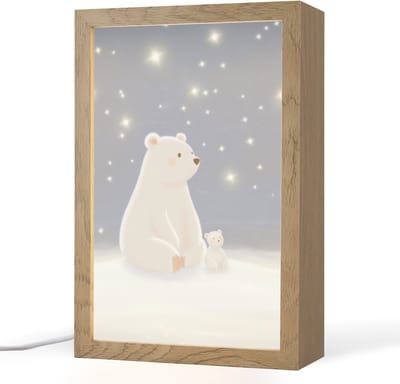 Nachtlampje 20x30 cm - Kinder lampje - Ijsbeer - Sneeuw - Sterren - Blauw - Tafellamp kinderkamer - Slaapkamer lamp - Bedlamp kinderen - Kinderlampje stopcontact - Wandlamp babykamer - Nachtlampjes