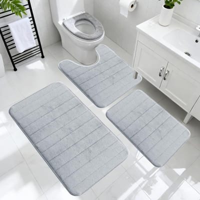 Badkamertapijtenset - Badmatten set - Badkamer verfraaien - Traagschuim comfort - 3-delig - Lichtgrijs