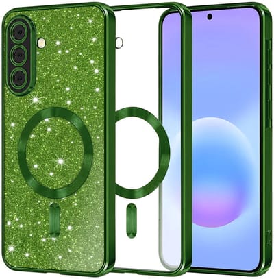 Hoesje geschikt voor Samsung Galaxy A57 - Techsuit Luxury Glitter Back Cover - Geschikt voor MagSafe - Donkergroen