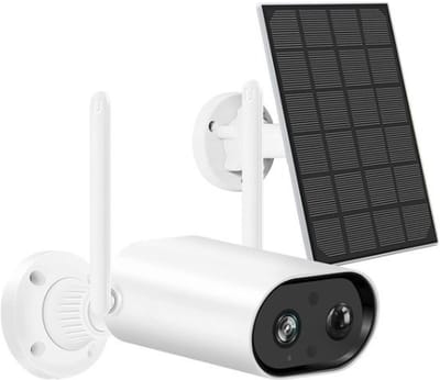 Intelectro Beveiligingscamera met Zonnepaneel - Houd 24/7 een Oogje in het Zeil en Bescherm je Eigendom - Volledig Draadloos - 2K Full HD - Nachtzicht - Bewegingsdetectie met Alert - Twee Weg Audio - Wit - Levering Sneller dan Aangegeven!
