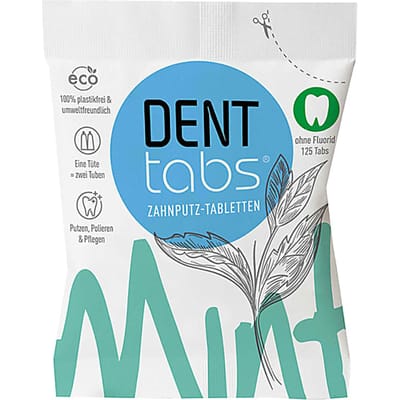 Denttabs tandpastatabletten Mint - zonder fluor - 125 stuks - vegan - plasticvrij