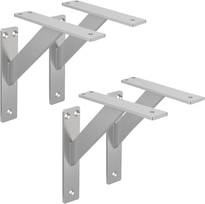 Plankdragers set - Wandsteunen - Ruimte creëren - Industriële stijl - 4 stuks 180x180 mm - Zilver
