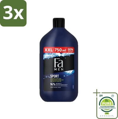3 x Fa Men - Sport - Douchegel - Groene Citrus - 750 ml - Grootverpakking - Douchegel - Mannen - Groene Citrus - Verfrissend - Sport