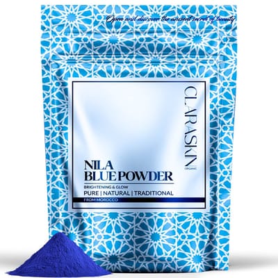 CLARASKIN® Blauwe Nila Poeder 100g – Blauwe Klei uit Marokko – Gezichtsmasker – Huid verhelderend – 100% Natuurlijk & Biologisch