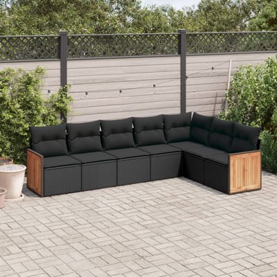 vidaXL - 7-delige - Loungeset - met - kussens - poly - rattan - zwart