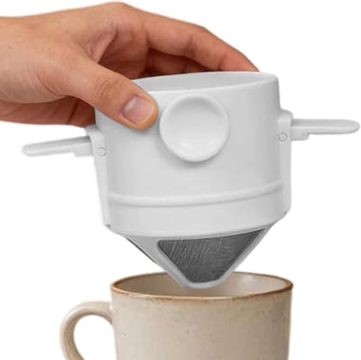 Koffiefilterbeker - Draagbare koffiezetter - Koffiezetten onderweg - Opvouwbaar en lichtgewicht - 8x6cm - Wit
