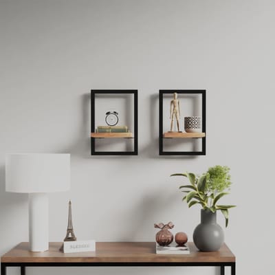 vidaXL - Wandschappen - 2 - st - 25x25x35 - cm - massief - acaciahout - en - staal