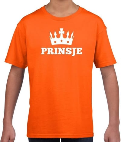 Oranje Prinsje t-shirt - met kroontje - voor jongens - Oranje Koningsdag kleding - korte mouwen 110/116