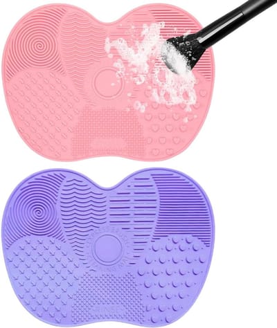 Siliconen Make-up Borstel Matten voor Effectieve Reiniging van Make-upkwasten - 2 Stuks in Roze en Paars, Perfect voor Cosmetica en Schoonmaakaccessoires
