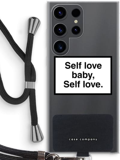 Hoesje met koord geschikt voor Samsung Galaxy S23 Ultra hoesje met Koord - Self love - Telefoonhoesje met Zwart Koord - Bescherming aan alle Kanten en Over de Schermrand