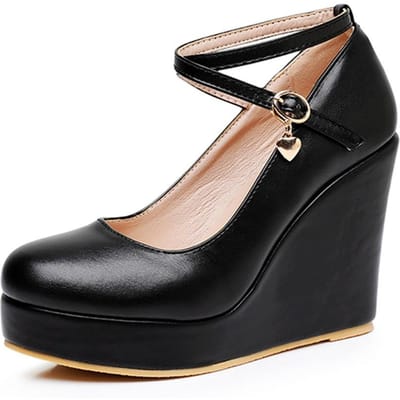 10 Cm Europese en Amerikaanse Mode Dikke Zool Wedge Enkelschoenen Ronde Neus Binnenin Verhoogd Waterdicht Platform Wedge Schoenen 40 black
