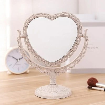 Desktop Make-up Spiegel Hartvorm Make-up Draagbaar Dubbelzijdig Kapspiegel Handspiegel Cosmetische Spiegel voor Vrouwen Decoratie Slaapkamer