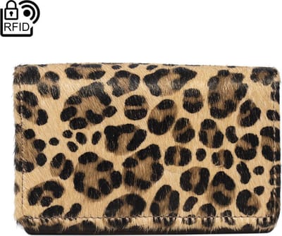 Leren Portemonnee – Portemonnee Dames - Lichtbruin Met Dierenprint– RFID