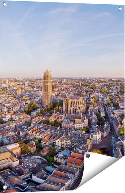 Gards Tuinposter Utrecht vanuit de Lucht - 60x80 cm - Tuindoek - Tuindecoratie - Wanddecoratie buiten - Tuinschilderij