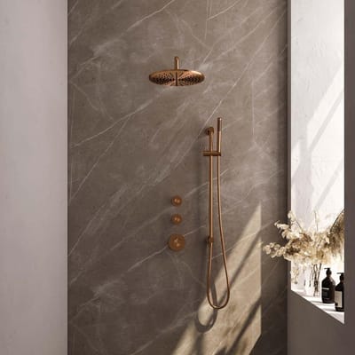 Brauer Copper Carving Thermostatische Regendoucheset Inbouw - Hoofddouche 30 cm - Gebogen Wandarm - Handdouche Staaf - Doucheslang - Geintegreerde Glijstang