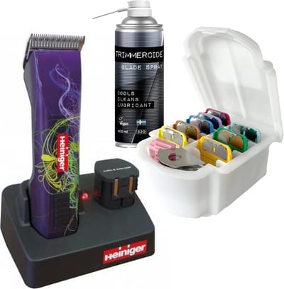 Heiniger® Saphir - Hondentondeuse Set - met Scheerkop Opzetkammen & Clipper Spray Olie - 2650 Toeren Per/Min Trimmer - Hondentrimmer voor Krul & Dikke Vacht - Professioneel Honden Scheerapparaat - Tondeuse Trimset Hond - Paars