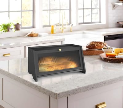 Famanu - Brooddoos voor aanrecht in de keuken bamboe brood opslagcontainer met acryl mat venster grote boerderij brooddoos voor zelfgemaakt brood fruit en specerijen | Luxe opberger, modern design voor keuken en dagelijks gebruik