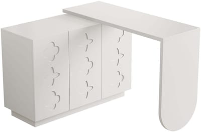 Multifunctionele inklapbare bureau Hoekcomputerbureau flexibel in gebruik ruimtebesparend met 3-deurs opbergkast en inklapbaar 360° draaibare tafelblad robuust en duurzaam frame geschikt voor kantoor en studeerkamer 110×100×72,5cm wit