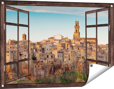 Gards Tuinposter Doorkijk Oude Stad in Toscane, Italië - 90x60 cm - Tuindoek - Tuindecoratie - Wanddecoratie buiten - Tuinschilderij